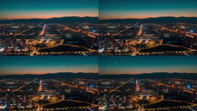 银川火车站夜景 贺兰山 航拍延时 4K