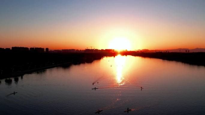 滹沱河太平河水上运动日落