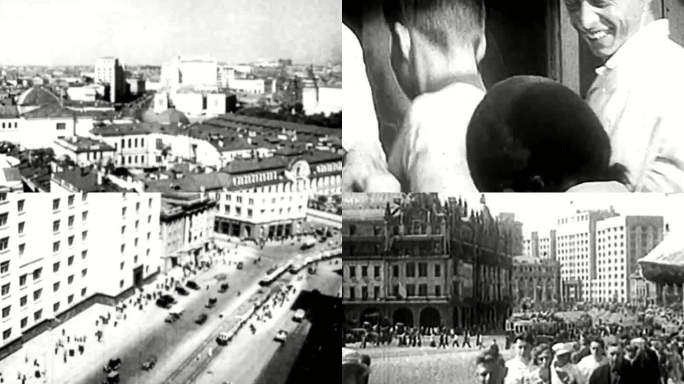 20年代苏联莫斯科城市建筑店铺车流街景