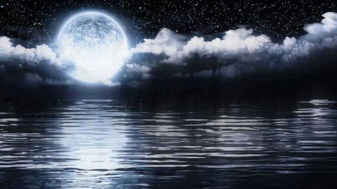 月亮星空倒影河面