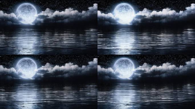 月亮星空倒影河面