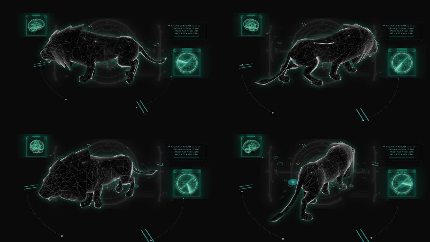 HUD科技界面狮子走路动画展示素材