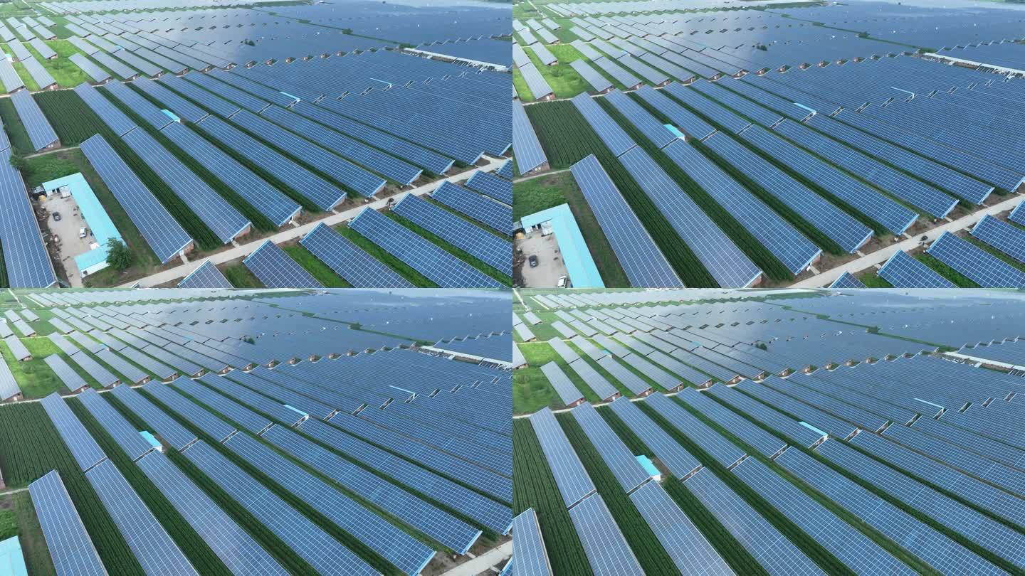 4K航拍养猪场屋顶光伏太阳能发电站