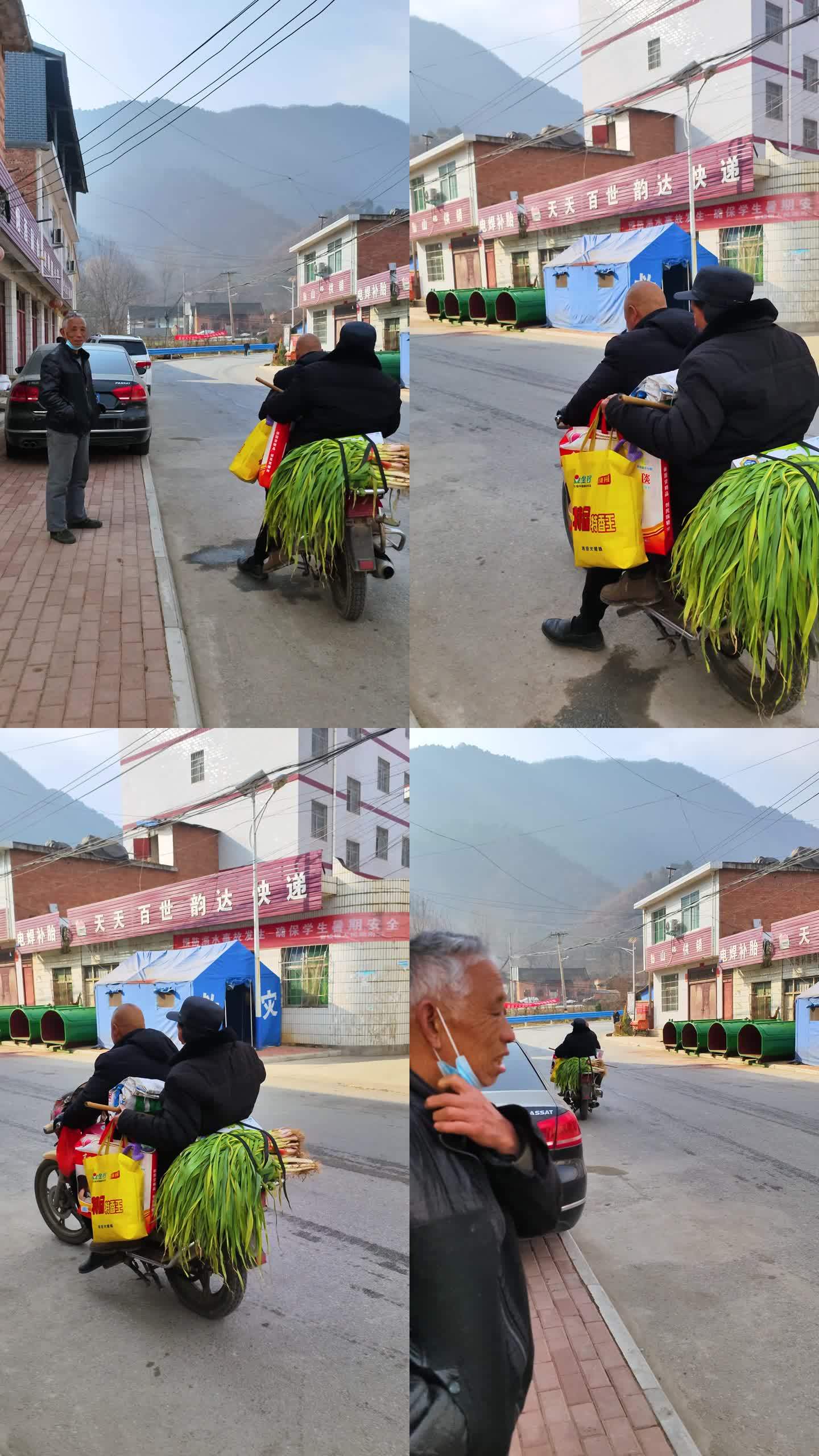 乡村老人骑摩托车买货