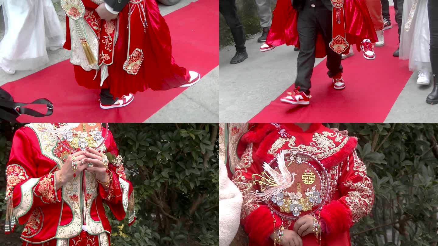 婚礼新娘结婚迎亲背新娘红地毯原创视频