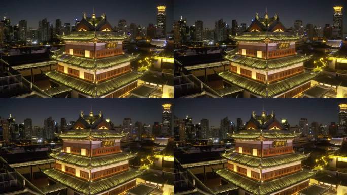 快速甩镜头上海城市夜景豫园凝辉阁古建筑楼