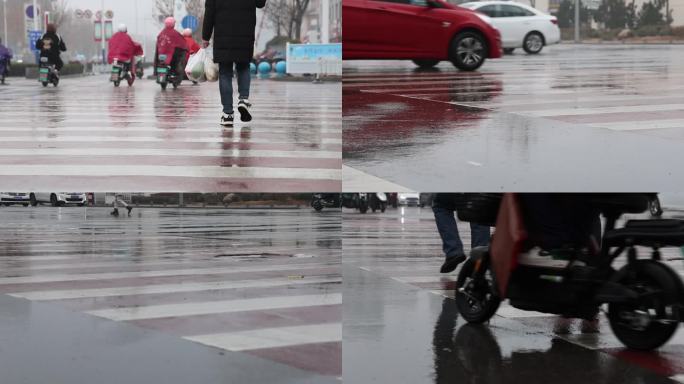 升格 降雨 马路 行人 车辆 雨水