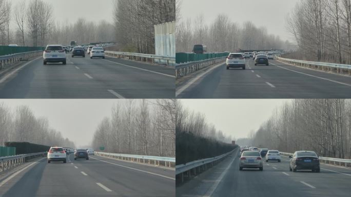 冬天汽车行驶在高速路上行驶