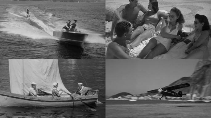 30年代巴西里约热内卢港口沙海滩度假人群