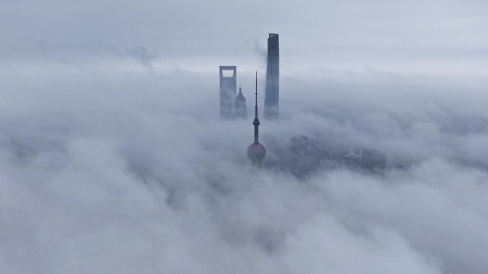 上海北外滩陆家嘴四件套阴天俯瞰云海延时