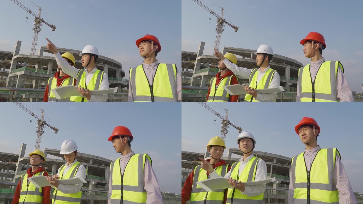 房地产规划发展施工现场领导戴着安全帽视察