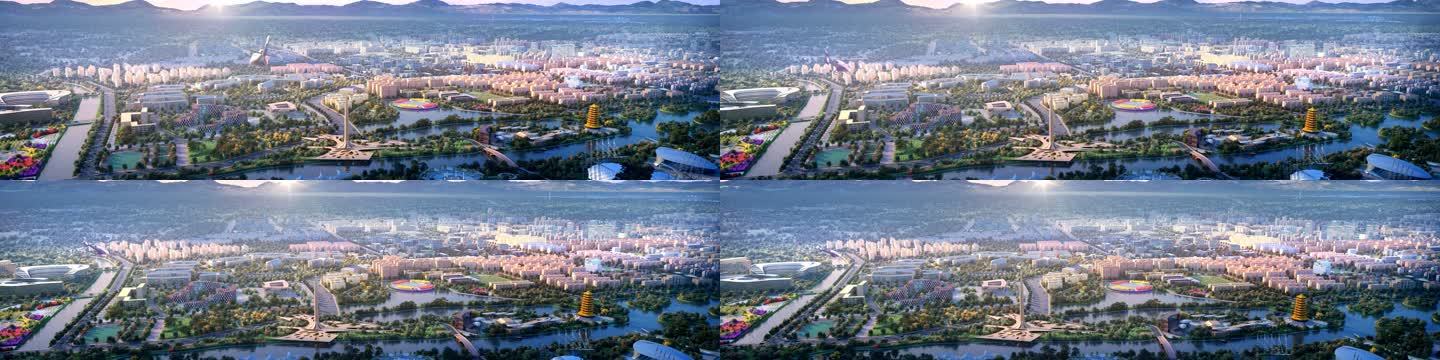 直升机俯瞰拍摄北京延庆中心城区妫水河公园