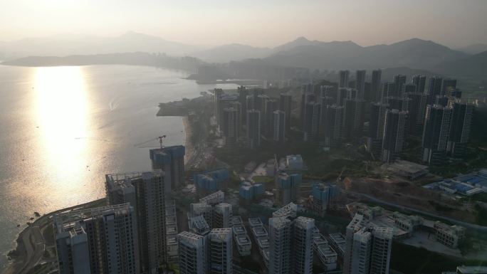 十里银滩，海景航拍，夕阳