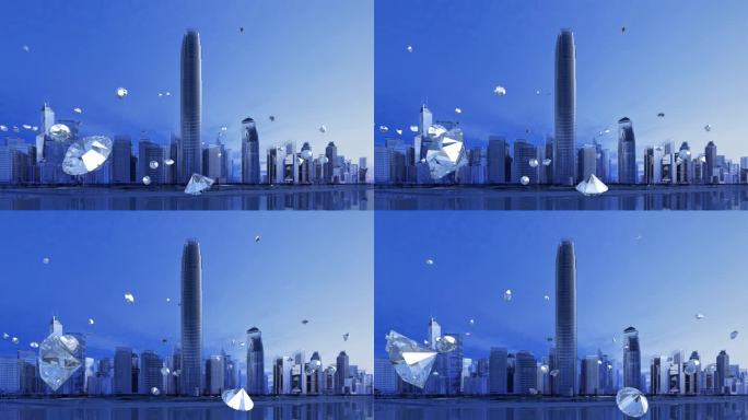 大型城市天际线钻石飞出动画素材