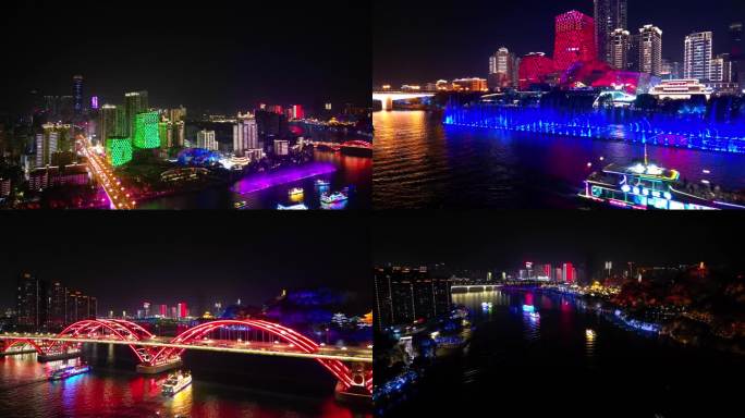 20段柳州夜景4K素材柳江喷泉素材