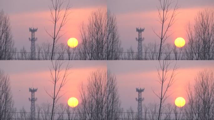 冬末春初的早晨一轮太阳从东方升起