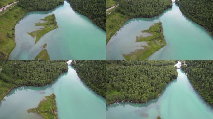 新疆阿拉泰喀纳斯湖卧龙湾夏季风光航拍