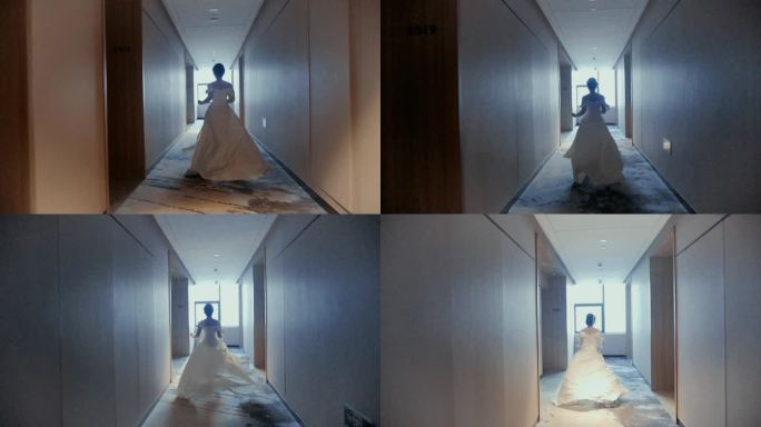 新娘奔跑裙子飞起楼道奔跑