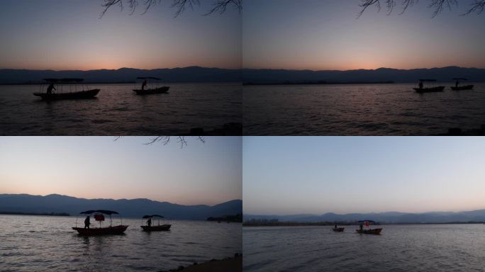 日出 渔船 湖面2
