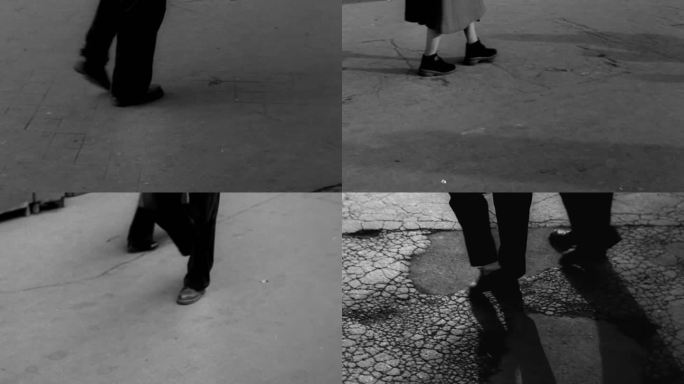 30年代城市行人脚步皮鞋街景交通风景