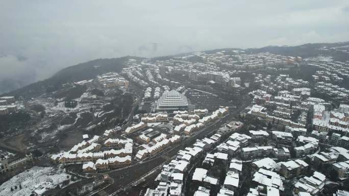 仙女镇游客接待中心航拍大气雪景