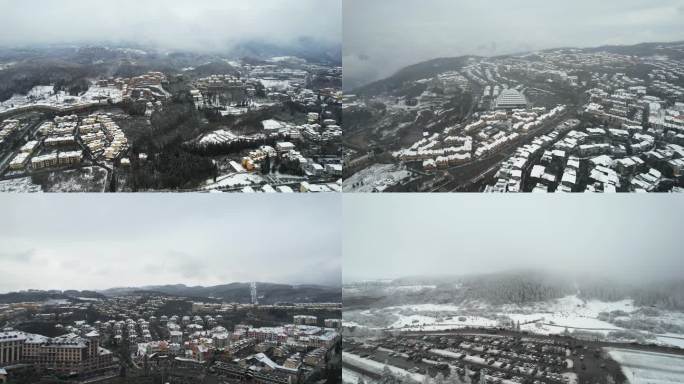 仙女镇游客接待中心航拍大气雪景