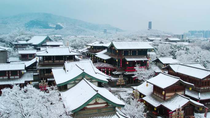 湖北襄阳唐城雪景，中国唐城影视基地雪景