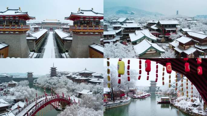 湖北襄阳唐城雪景，中国唐城影视基地雪景