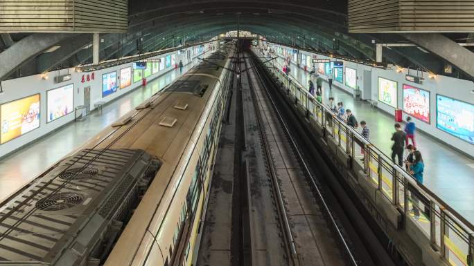 【4K可商用】城市地铁列车繁忙时段延时