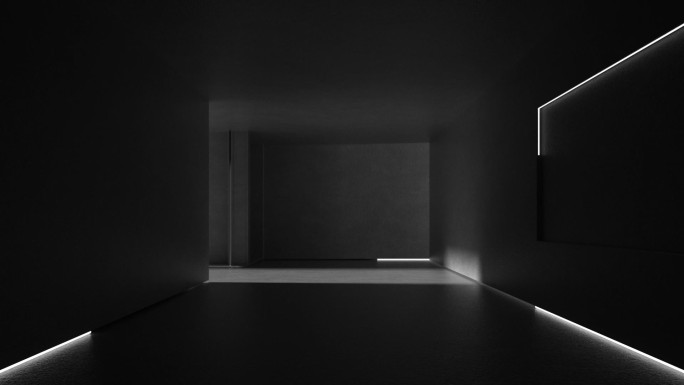 阳光照射进现代建筑室内空间三维特效