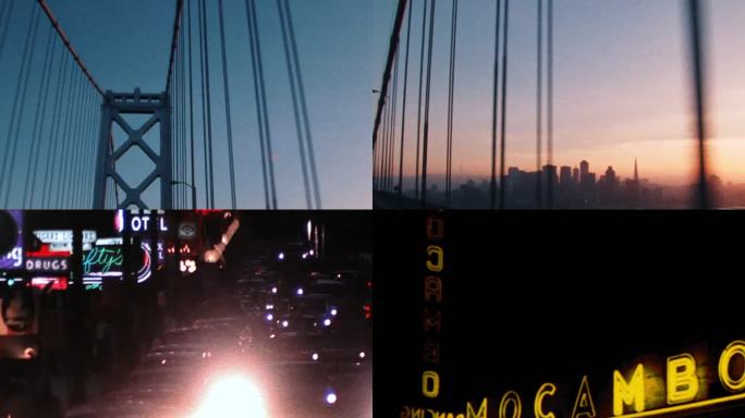 60年代旧金山奥克兰海湾大桥夜景