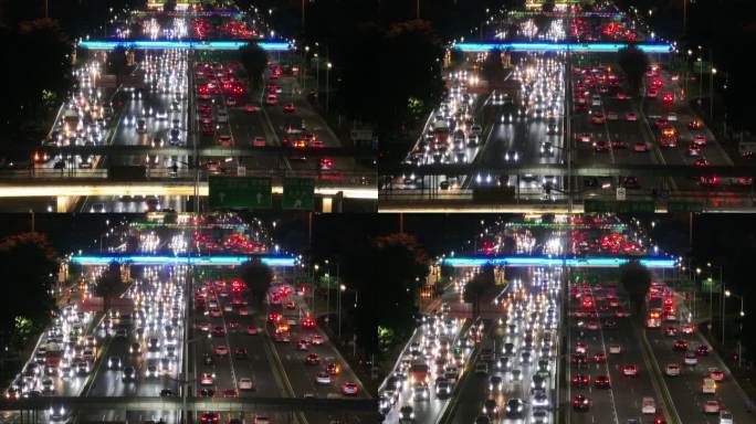 下班高峰期道路车流夜景航拍