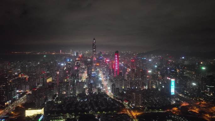 深圳福田区城市夜景航拍