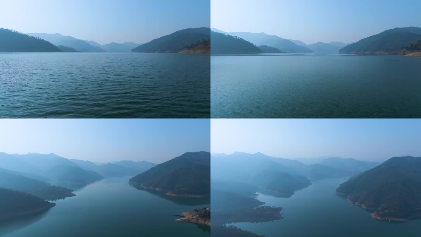 4K航拍万峰湖蓝天白云海水海面拍摄云南