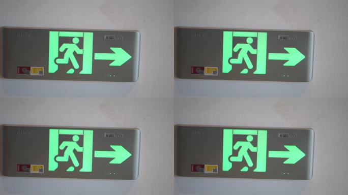 绿色安全指示灯紧急消防安全通道实拍原素材