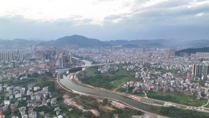 广东省岑溪市城市界面航拍素材4K