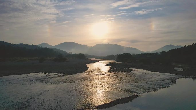 浙江温州楠溪江清晨秋季风光航拍