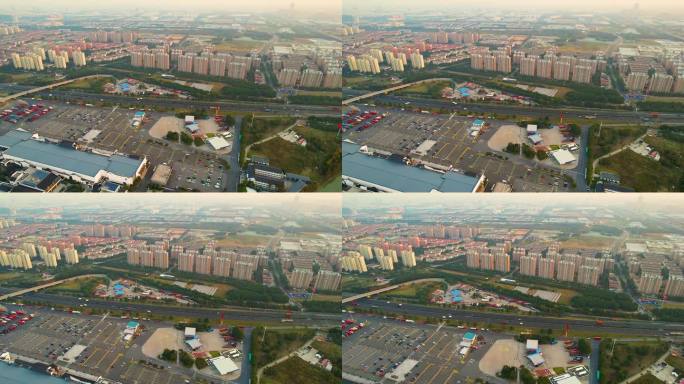 江苏阳澄湖最美服务区夕阳风光航拍