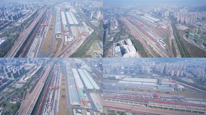 杭州北货场铁路运输物流园区航拍货车