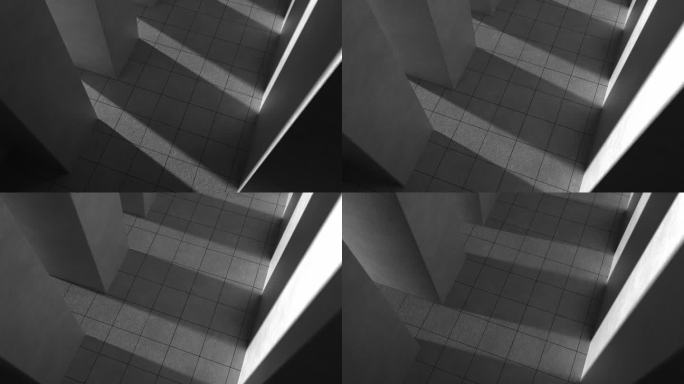 阳光扫过现代建筑走廊柱子，三维特效动画