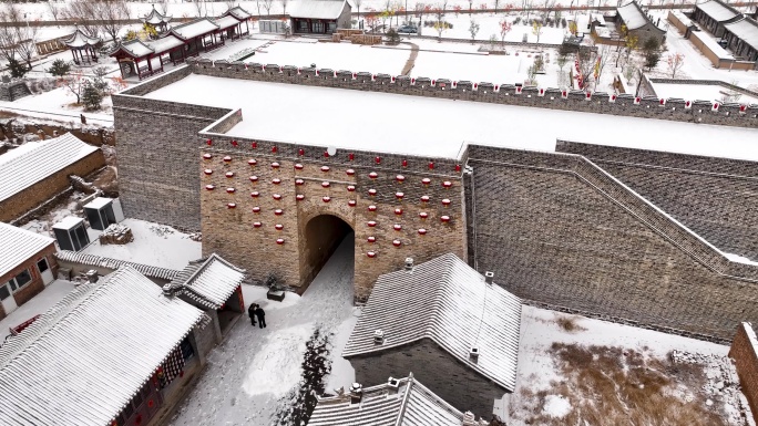 大同镇边堡冬季雪景航拍