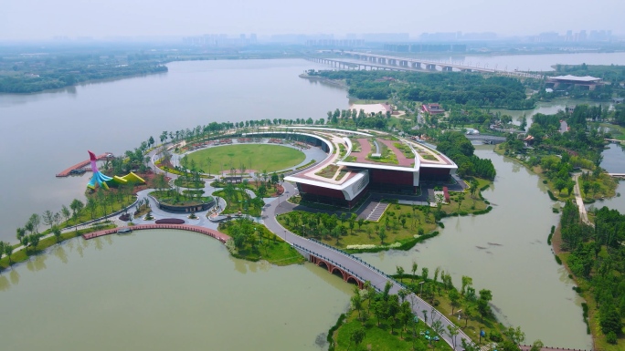 航拍湖北荆州园博园，荆州园博园空镜素材