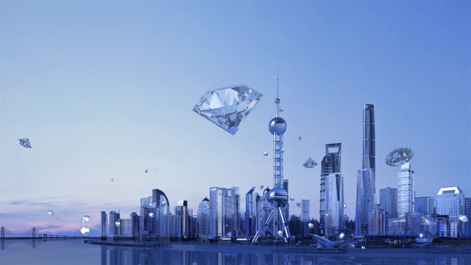 钻石飞过上海天际线动画素材