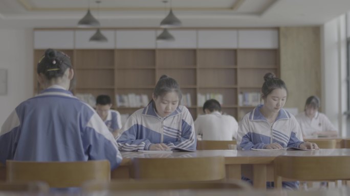 【4K灰度】高中生教室看书自习