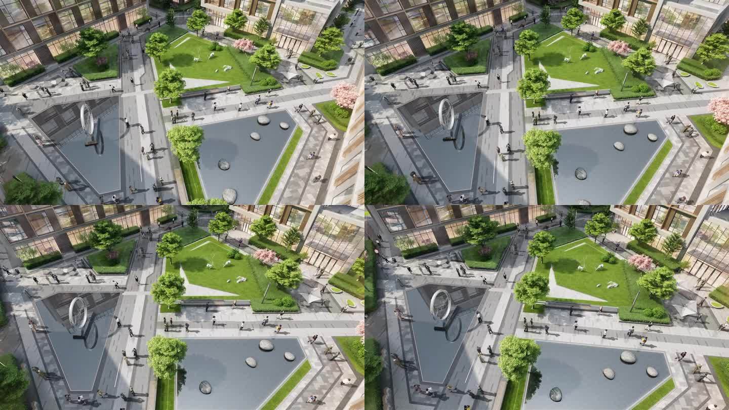 俯瞰高端商务水景广场动画素材