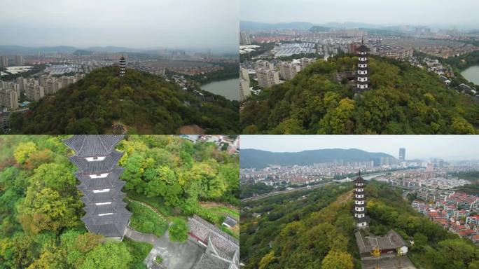 浙江诸暨西施故里金鸡塔航拍