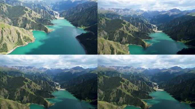 新疆天山天池夏季风光航拍