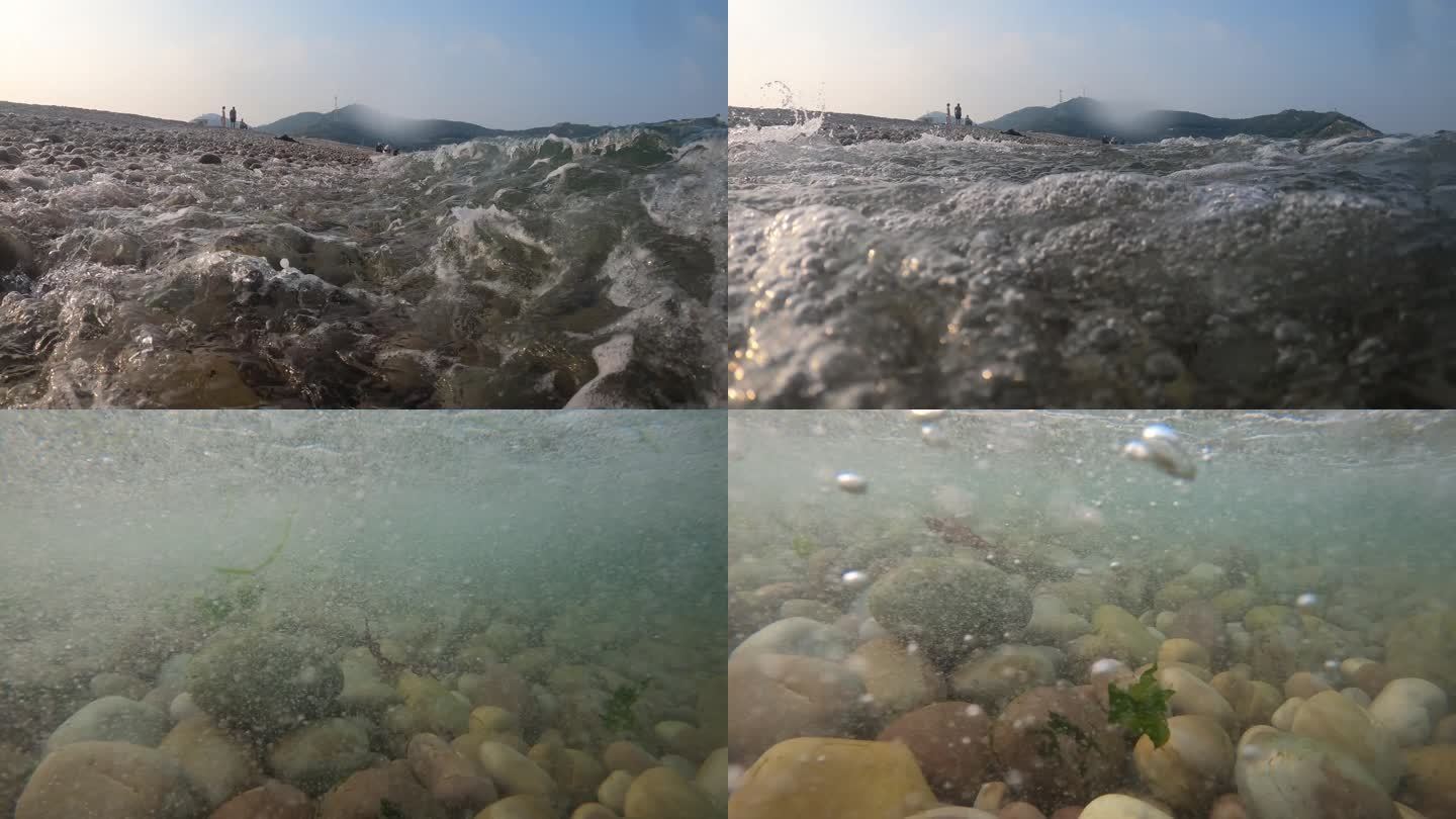 海浪没过鹅卵石