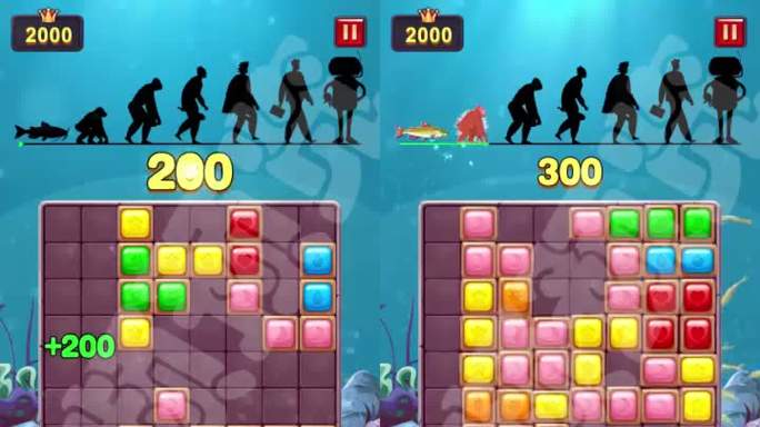 游戏视频动画广告三消金币粒子人进化海洋鱼