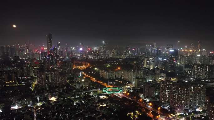 深圳南山区城市夜景氛围航拍